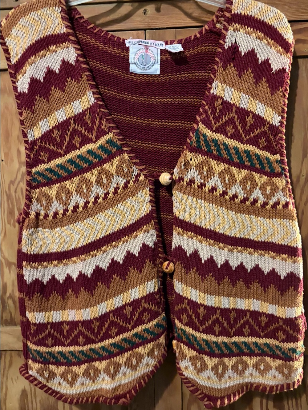 Cape Isle Knitters cotton/ramie knit vest in Burgundy & Cream. Women’s XL. VGUC.